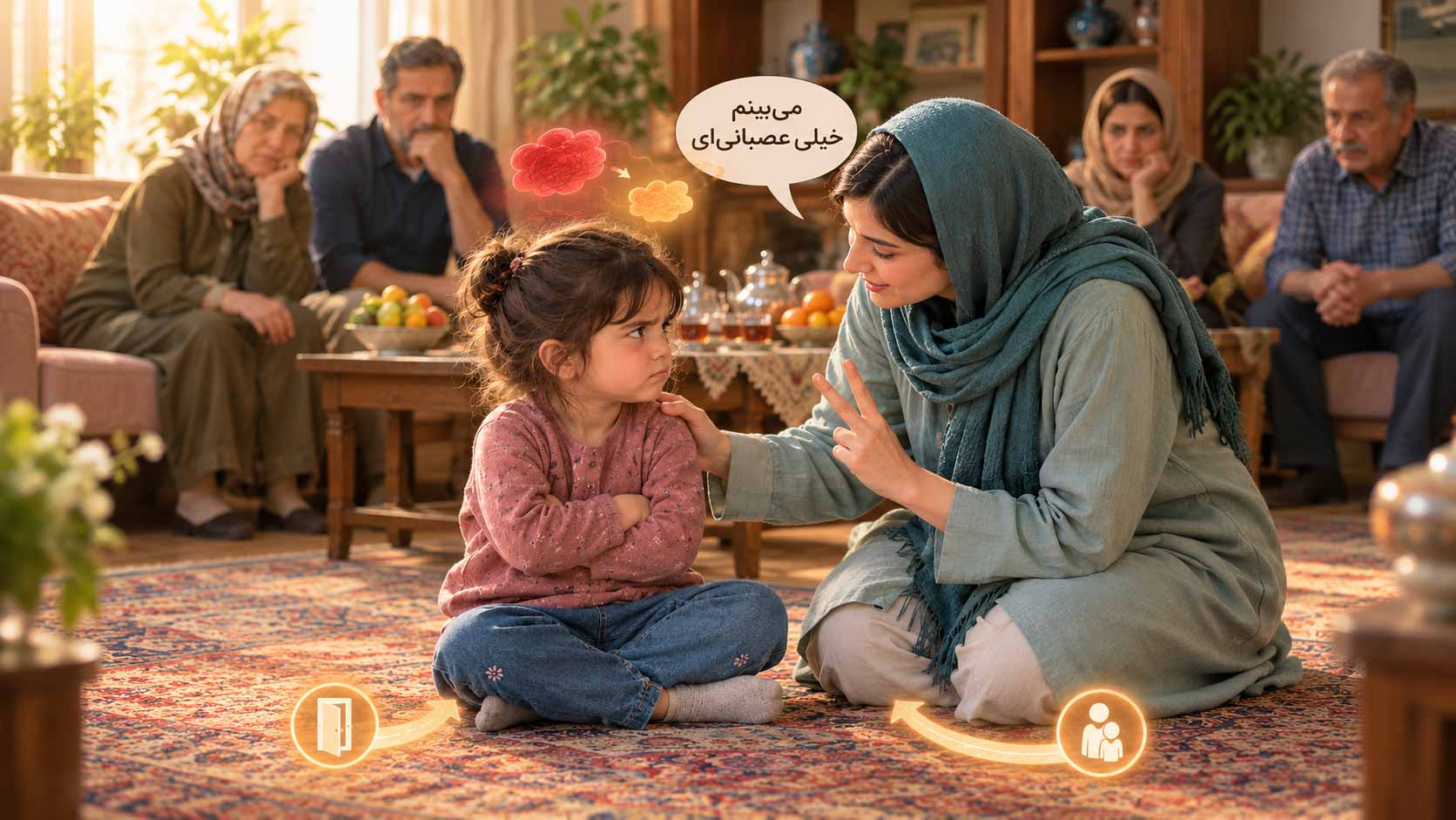 وقتی بچه‌ات وسط مهمانی لج می‌کند، ۶ قدم که همان لحظه جواب می‌دهد